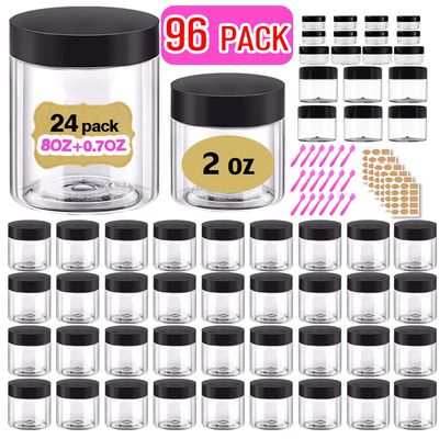 2 oz Plastic Containers with Lids & 8oz Plastic Jars with Lids + 3/5/10/20 Gram 24pcs Sample Containers