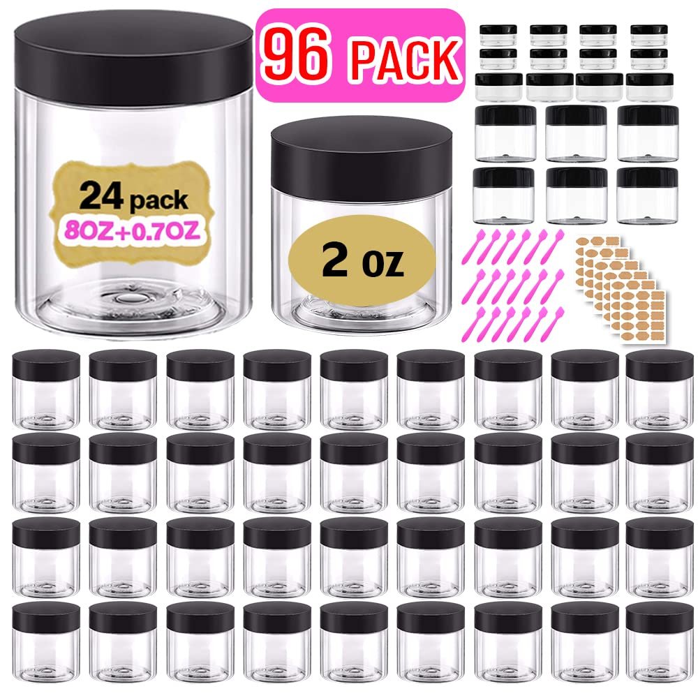 2 oz Plastic Containers with Lids & 8oz Plastic Jars with Lids + 3/5/10/20 Gram 24pcs Sample Containers