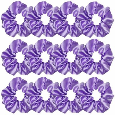 12 Pcs Satin Silk Hair Scrunchies Soft Hair Ties Fashion Hair Bands Hair Bow Ropes Hair Elastic Bracelet Ponytail Holders Hair Accessories for Women and Girls (4.5 Inch, Purple)
