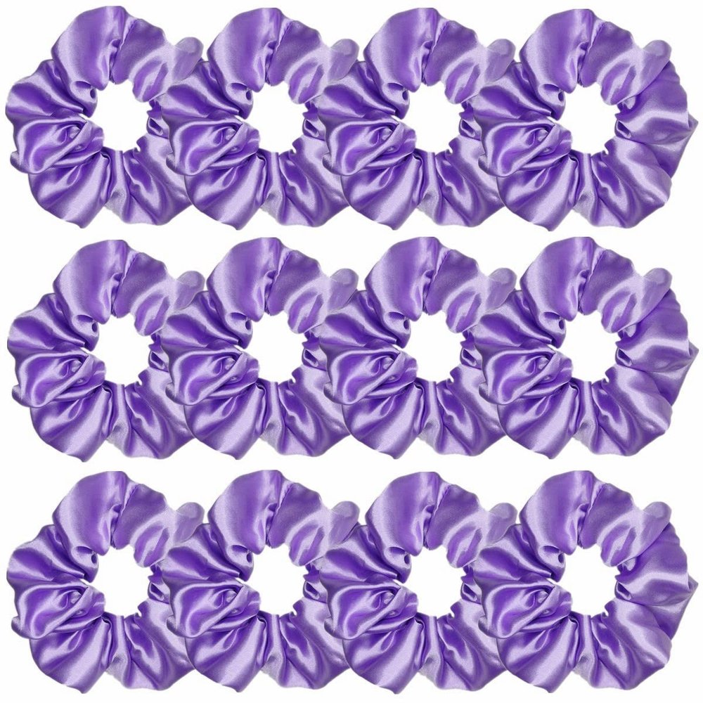 12 Pcs Satin Silk Hair Scrunchies Soft Hair Ties Fashion Hair Bands Hair Bow Ropes Hair Elastic Bracelet Ponytail Holders Hair Accessories for Women and Girls (4.5 Inch, Purple)