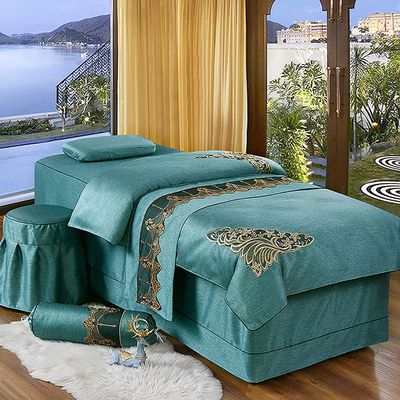 MIPOPS 4-Piece Microfiber Massage Table Sheet Set, Soft Cotton Facial Bed Cover, Solid Color Salon Bed Cover Breathable for SPA Massage Tables(Green,190x80cm(75x31inch))