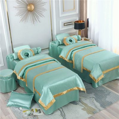 MIPOPS 4-Piece Massage Table Sheet Set, Microfiber Cotton Premium Facial Massage Table Bed Skirt, Protects Massage Table, Reuse, Machine Washable(F,190x80cm(75x31inch))
