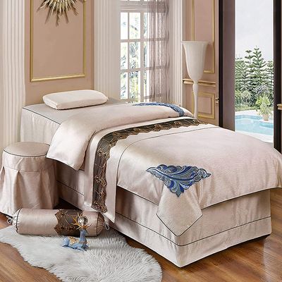 MIPOPS 4-Piece Microfiber Massage Table Sheet Set, Soft Cotton Facial Bed Cover, Solid Color Salon Bed Cover Breathable for SPA Massage Tables(Beige,180x70cm(71x28inch))