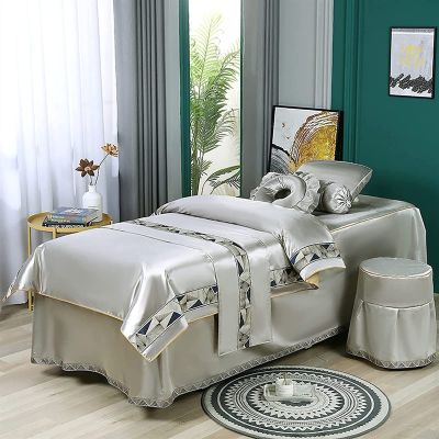 MIPOPS 4-Piece Massage Table Cover Microfiber Massage Table Sheet Set, Non Slip Solid Color Salon Bed Cover for Body Fumigation Physiotherapy Massage(A,185x70cm(73x28inch))
