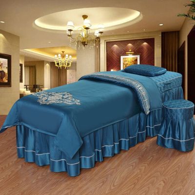 MIPOPS 4-Piece Microfiber Massage Table Sheet Set, Soft Facial Bed Cover, Solid Color Beauty Bedspreads Salon Bed Cover for Body Massage(Blue,190x70cm(75x28inch))