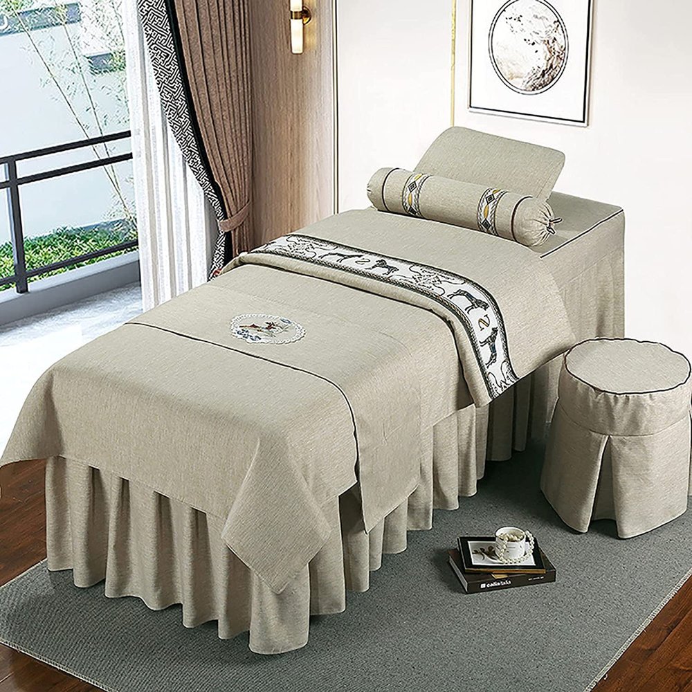 MIPOPS 4-Piece Microfiber Massage Table Sheet Set, Premium Facial Bed Cover, Massage Table Skirt Salon Bed Cover Breathable for Body Fumigation Physiotherapy Massage(I,180x60cm(71x24inch))