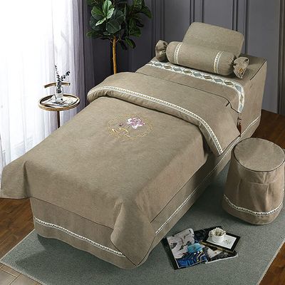 MIPOPS Soft Microfiber Massage Table Sheets Set 4 Piece Set, Luxury Spa Beauty Bed Cover Beauty Bedspreads with Hole Quilt Pillow Case and Chair Cover(Khaki,190x70cm(75x28inch))