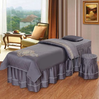 MIPOPS 4-Piece Microfiber Massage Table Sheet Set, Soft Facial Bed Cover, Solid Color Beauty Bedspreads Salon Bed Cover for Body Massage(Gray,180x60cm(71x24inch))