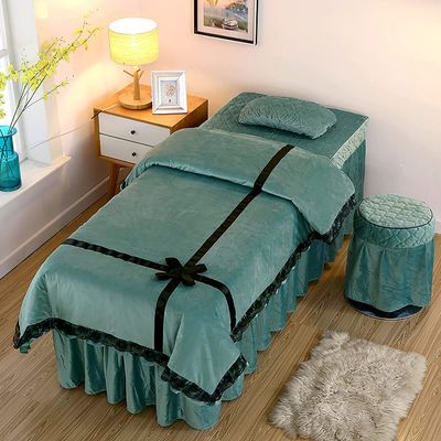 MIPOPS Soft Microfiber Massage Table Sheets Set 4 Piece Set, Soft Warm Beauty Bedspreads Cotton Spa Solid Color for Body Physiotherapy Massage(Green,190x70cm(75x28inch))