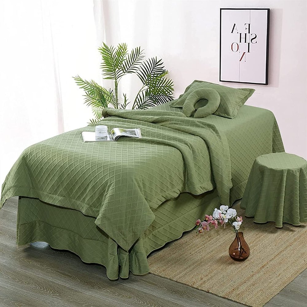 MIPOPS 4-Piece Massage Table Sheet Set Includes Massage Face Rest Cover, Massage Table Cover and Massage Fitted Sheet for Beauty Facial Bed Bedding(Green,185x70cm(73x28inch))
