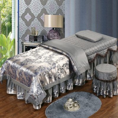 MIPOPS Microfiber 4-Piece Massage Sheet Set, Beauty Salon Massage Table Skirt Set Bedspreads Bed Skirt Sheet European-Style Massage Aromatherapy Cover(Gray,190x80cm(75x31inch))