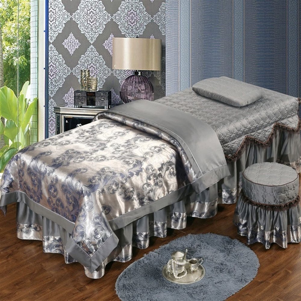 MIPOPS Microfiber 4-Piece Massage Sheet Set, Beauty Salon Massage Table Skirt Set Bedspreads Bed Skirt Sheet European-Style Massage Aromatherapy Cover(Gray,190x80cm(75x31inch))