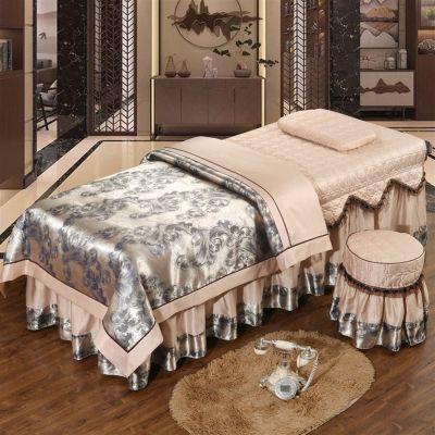 MIPOPS Microfiber 4-Piece Massage Sheet Set, Beauty Salon Massage Table Skirt Set Bedspreads Bed Skirt Sheet European-Style Massage Aromatherapy Cover(Brass,190x70cm(75x28inch))