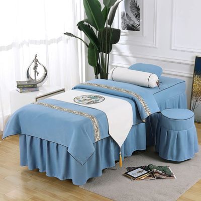 MIPOPS Premium Microfiber 4-Piece Massage Sheet Set, Luxury Massage Table Sheet Sets, Ultra-Light, Includes Flat Sheet, Fitted Sheet and Face Rest Cover(Blue,190x80cm(75x31inch))