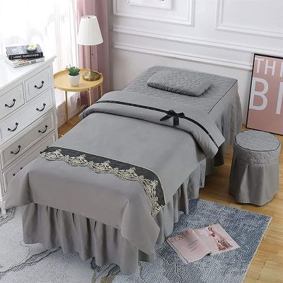 MIPOPS Soft Microfiber Massage Table Sheets Set 4 Piece Set, Beauty Bedspreads European Solid Color Salon Spa Massage Bed Cover(Gray,190x80cm(75x31inch))