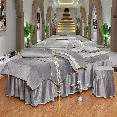 MIPOPS Premium 4-Piece Massage Sheet Set, Flannel Soft Beauty Bedspreads Solid Color Massage Table Skirt for Body Fumigation Massage(Gray,185x70cm(73x28inch))