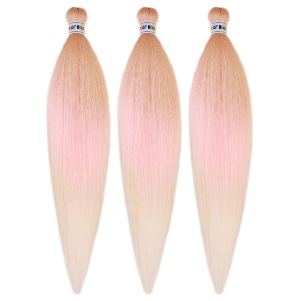 Rosegold Pink to Blonde Braiding Hair Pre Stretched Box Braids Hair Extension 26 Inch Ombre Fake Hair for Braiding