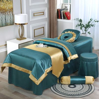 MIPOPS 4-Piece Massage Table Sheet Set, Microfiber Cotton Premium Facial Massage Table Bed Skirt, Protects Massage Table, Reuse, Machine Washable(J,190x70cm(75x28inch))