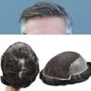 Toupee for Men Hair Replacement System Swiss Lace Mens toupee Front Bleached Knot Natural Hairline Men Hair Unit 100% Human Hair Gray Brown Black Blonde Men Hair Piece (7"X9", #1B20 Off Black+20% Gray-90% Light Density) view 1
