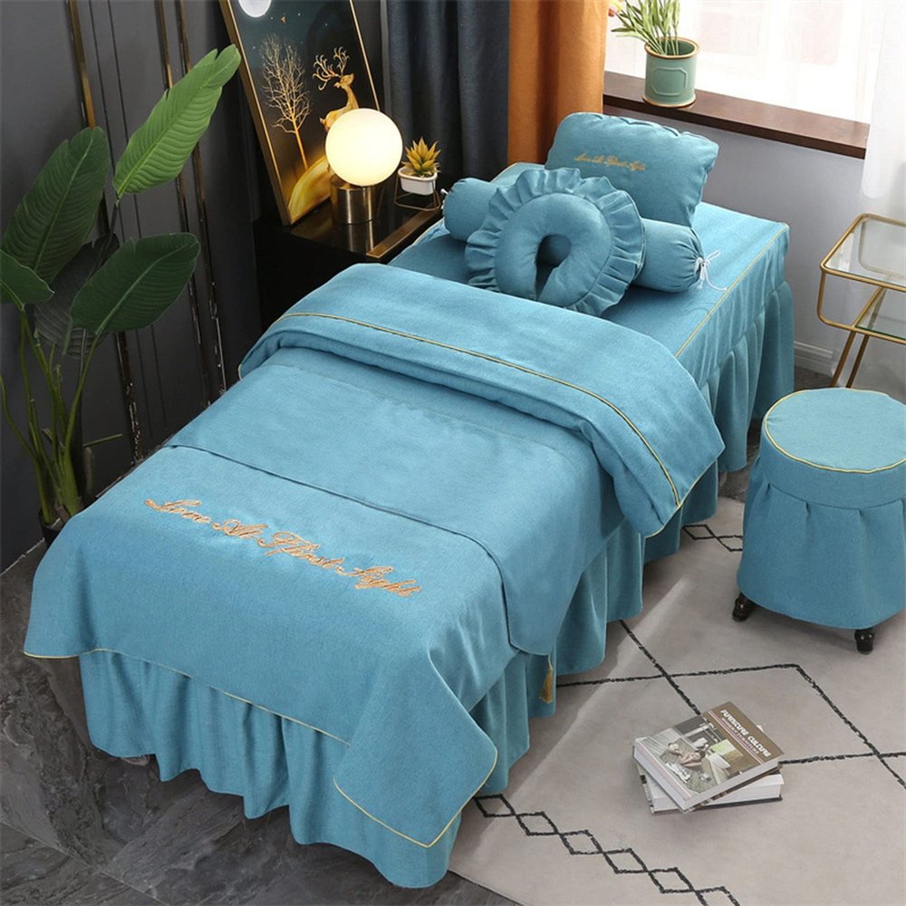 MIPOPS 4-Piece Microfiber Massage Table Sheet Set Beauty Salon Massage Table Bed Sheet Bedspread Massage Sheet SPA Bed Full Cover with Skirt(A,190x80cm(75x31inch))