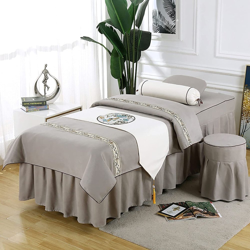 MIPOPS Premium Microfiber 4-Piece Massage Sheet Set, Luxury Massage Table Sheet Sets, Ultra-Light, Includes Flat Sheet, Fitted Sheet and Face Rest Cover(Gray,190x80cm(75x31inch))