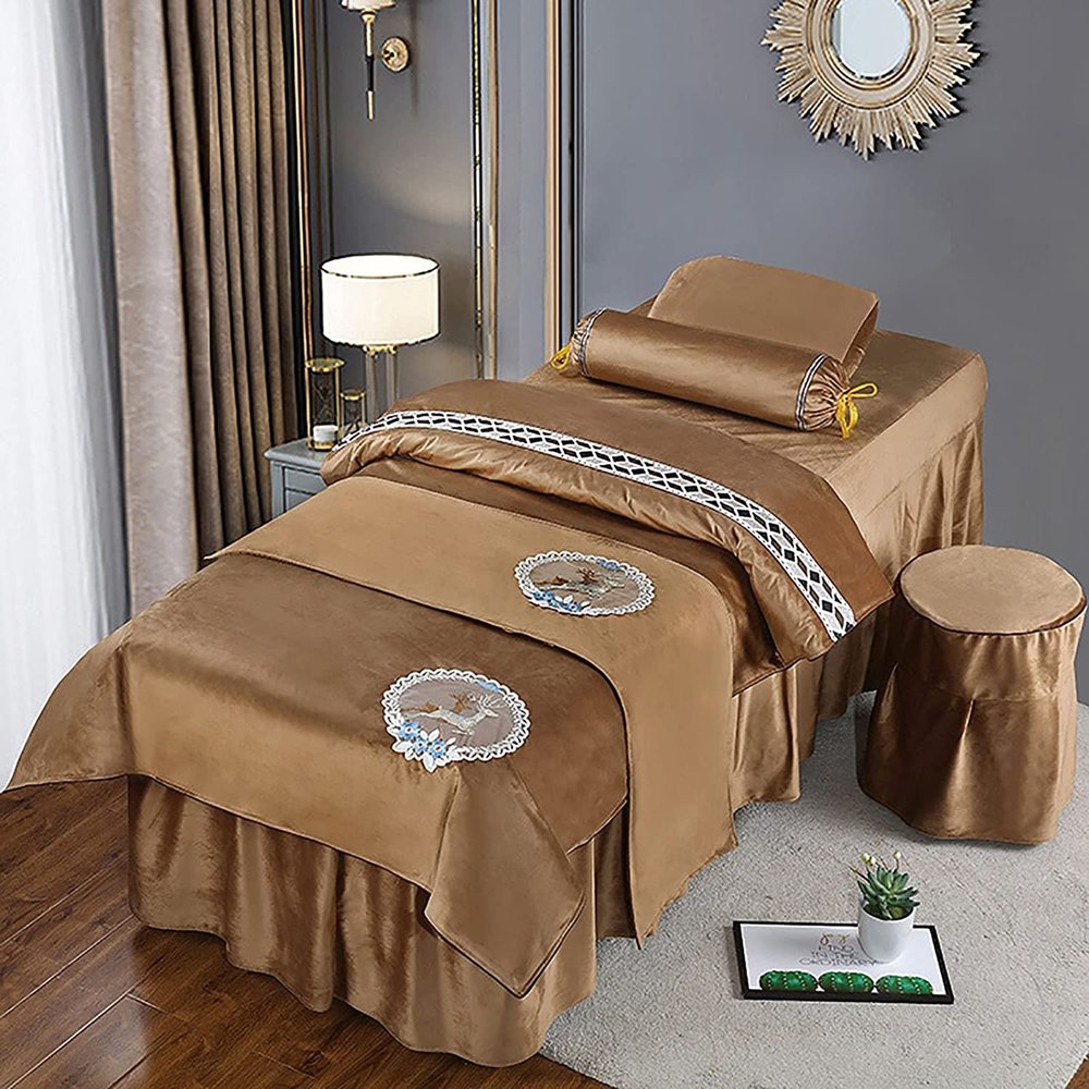 MIPOPS 4-Piece Flannel Massage Table Sheet Set, Waterproof Massage Table Cover, Protective Spa Treatment Sheet Set for Massage Tables, Machine Washable(B,190x75cm(75x30inch))