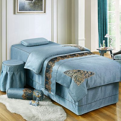MIPOPS 4-Piece Microfiber Massage Table Sheet Set, Soft Cotton Facial Bed Cover, Solid Color Salon Bed Cover Breathable for SPA Massage Tables(Blue,180x70cm(71x28inch))