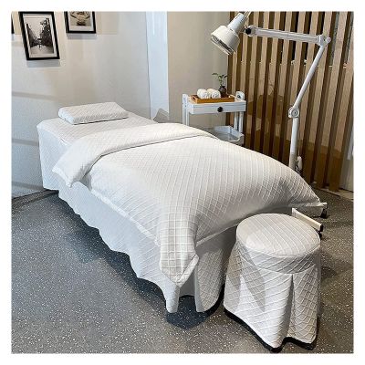 MIPOPS 4-Piece Cotton Massage Table Sheet Set, Solid Color Luxury Living Room Beauty Bed Cover Beauty Bedspreads Solid Color Salon Spa Massage Bed Cover(White,180x60cm(71x24inch))