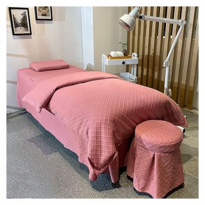 MIPOPS 4-Piece Cotton Massage Table Sheet Set, Solid Color Luxury Living Room Beauty Bed Cover Beauty Bedspreads Solid Color Salon Spa Massage Bed Cover(Pink,185x70cm(73x28inch))