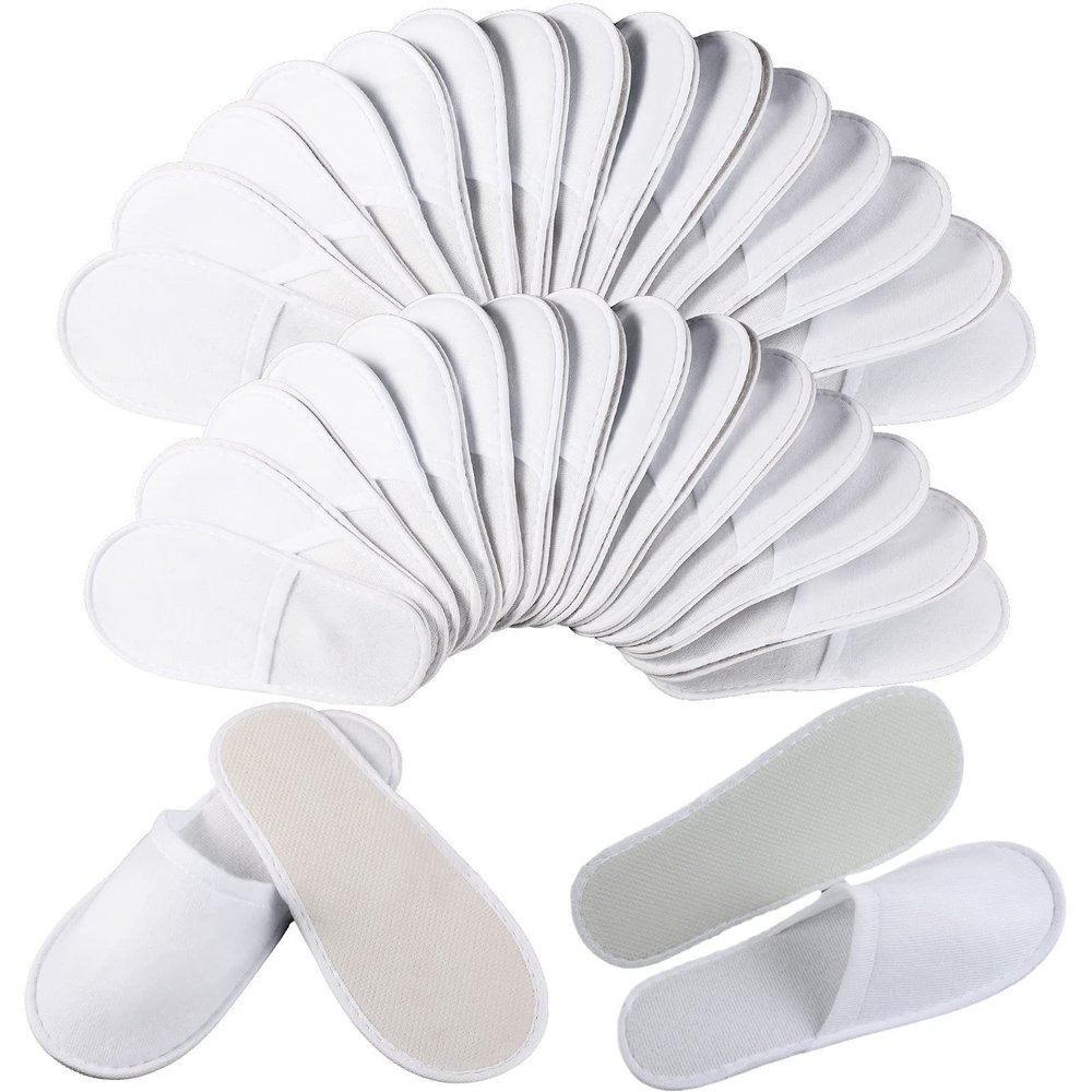ASkinds 24 Pairs Spa Slippers, Disposable Slippers Unisex Disposable House Slippers for Hotel Home Guest Massage, White Closed Toe