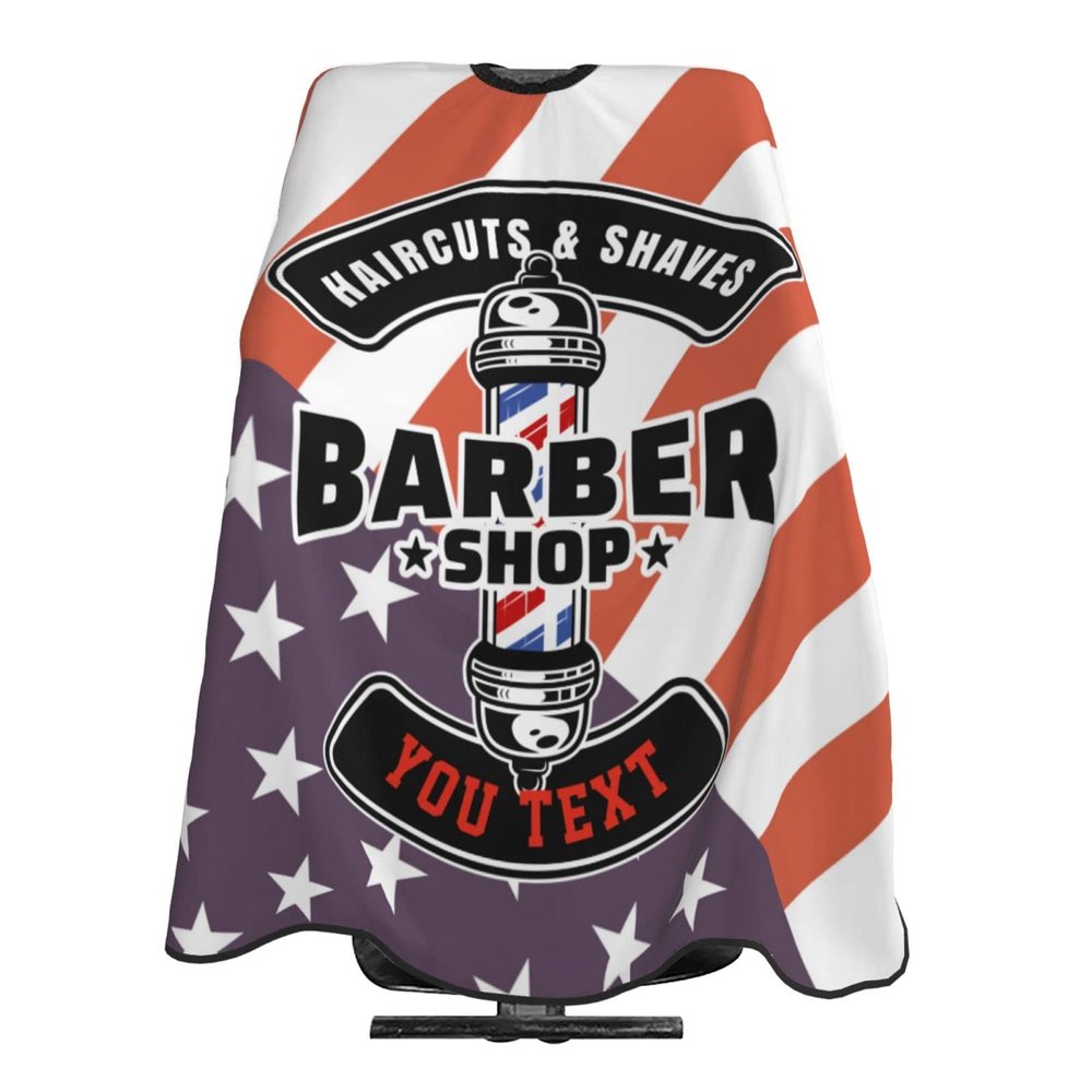 Custom American Flag Barber Barber Cape for Men Women, Personalized Text Logo Salon Haircut Cape, Customized Hair Cutting Cape Hairdressing Apron for Home Salon Barbershop