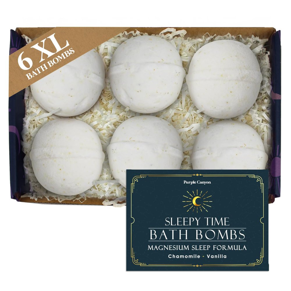 Purple Canyon Bath to Bed Natural Bath Bombs | Relaxing Sleep Support with Magnesium | Chamomile and Vanilla Scented Handmade Bath Bombs Set
