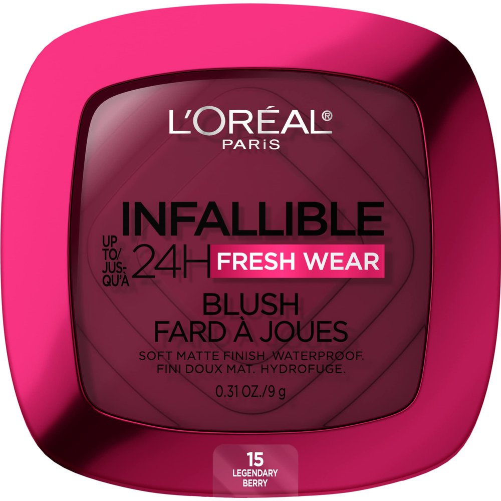 L'Oreal Paris Infallible Up to 24H Fresh Wear Soft Matte Blush, Blendable, Long-Lasting and Waterproof Cheek Make Up, Legendary Berry 15, 0.31 Oz