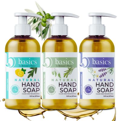 Brittanies Basics Natural Olive Oil Hand Soap 3-Pack (12 fl oz Each) | Lavender Chamomile, Lemongrass Tea Tree & Lemon Sage | Moisturizing, Vegan, Cruelty Free, Sulfate & Paraben Free, Made in USA