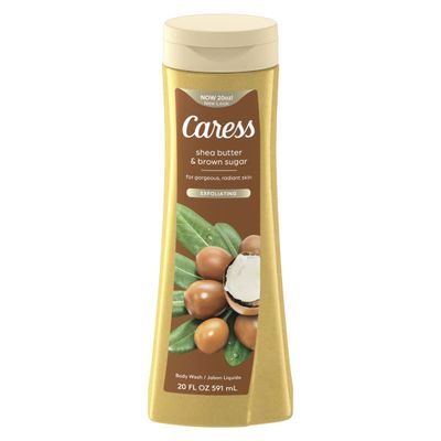 Caress Body Wash For Gorgeous, Radiant Skin Shea Butter & Brown Sugar Hydrating and Exfoliating Body Wash 20 fl oz