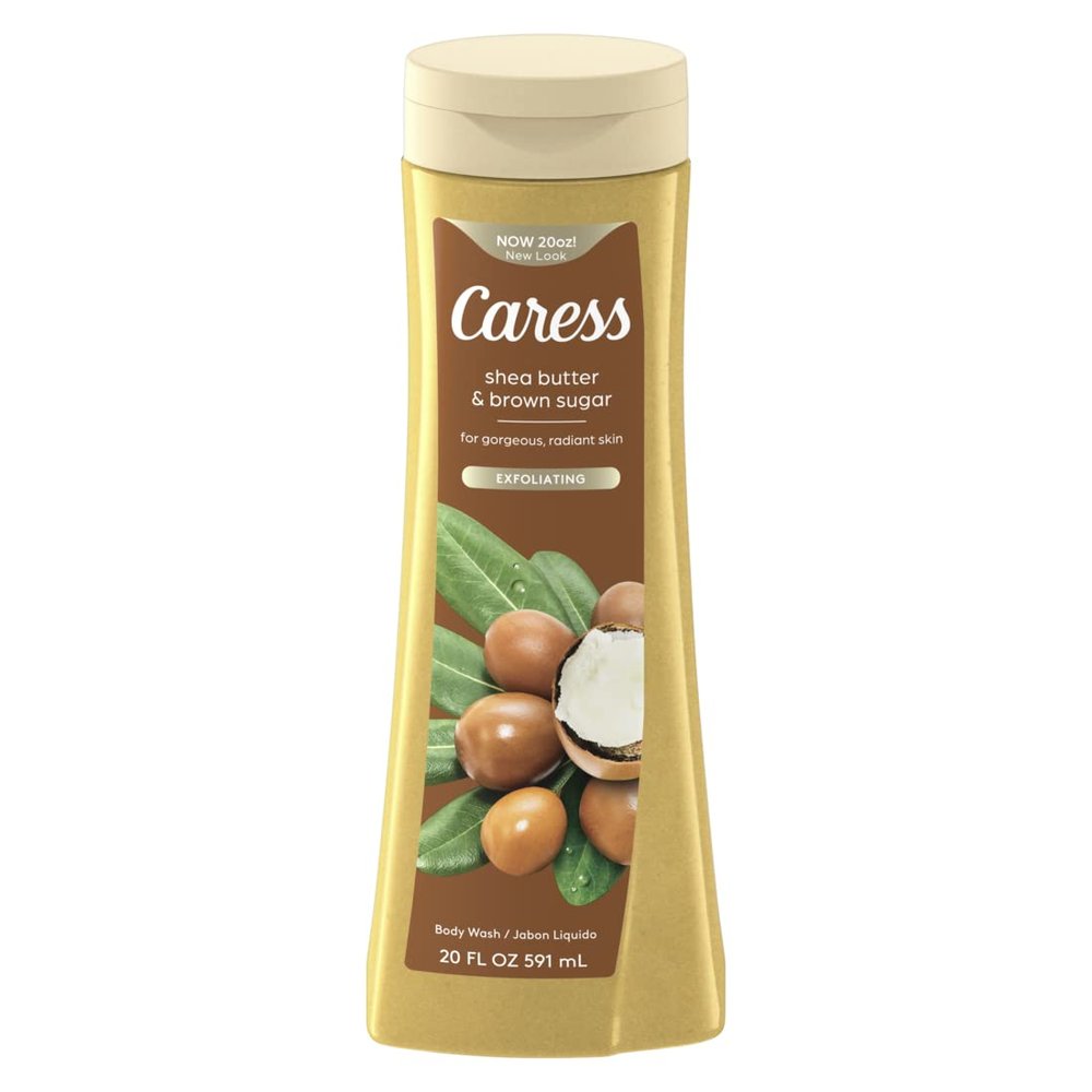 Caress Body Wash For Gorgeous, Radiant Skin Shea Butter & Brown Sugar Hydrating and Exfoliating Body Wash 20 fl oz