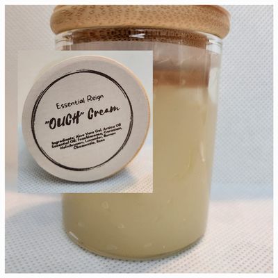 Ouch Cream: contains aloe vera and arninca oil approx. 2.5 oz of cream per jar