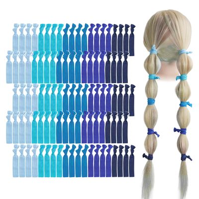 MEEDEE Ombre Blue Hair Accessories - 100 Pack Soft Ribbon Knotted Hair Ties for Women, No Crease, No Damage, Ouchless, Ideal for Ponytails, Yoga, and Bracelets