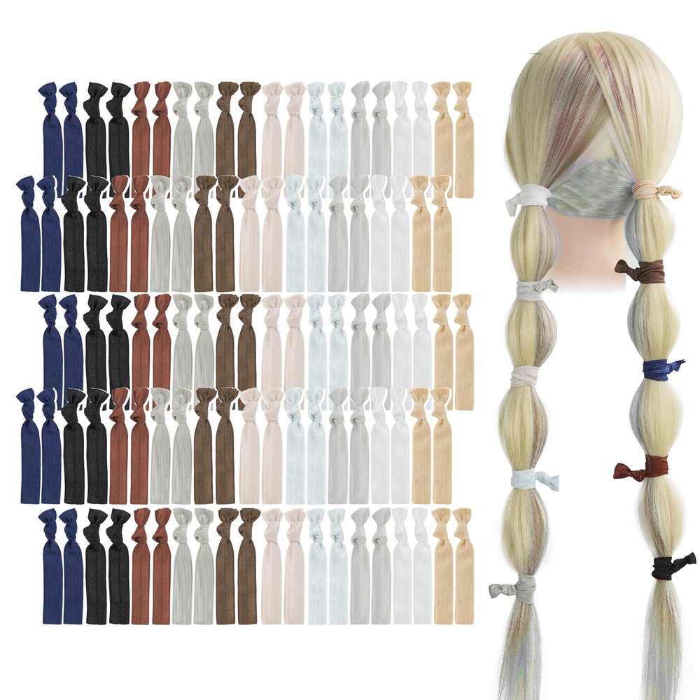 MEEDEE Neutral Tones Hair Accessories 100 Pack - Soft, No-Crease Elastic Hair Ties, Knotted for Pony Tails and Yoga, Ouchless and Stretchy Ribbon Bracelets for Women