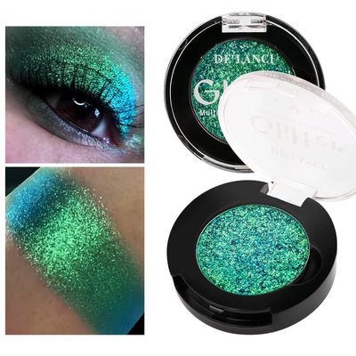 Afflano Single Green Eyeshadow Shimmery, Highly Pigmented Multichrome Eye shadow, Color Changing Forest Green Glitter Eyeshadow, Holographic Chrome Eye Shadow for green Eye Makeup