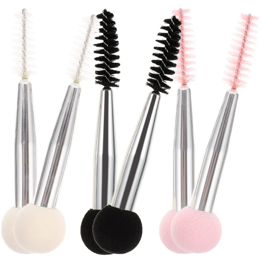 Beavorty 6pcs Double- Makeup Sponge Brush for Eyebrows and Eyelashes for Foundation and Mascara Application Versatile White and Black Colors