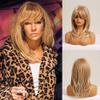 MAGQOO Strawberry Blonde Wig Women Shoulder Length Ombre Blonde Wig with Bangs Blonde Layered Wigs Synthetic Heat Resistant view 1