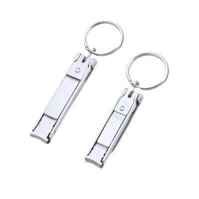 2 Pcs Multi Nail Clipper Ultra-Thin Portable Nail Cutter with Key Ring and Nail File Stainless Steel Foldable Manicure Set for Traveling, Home, Office