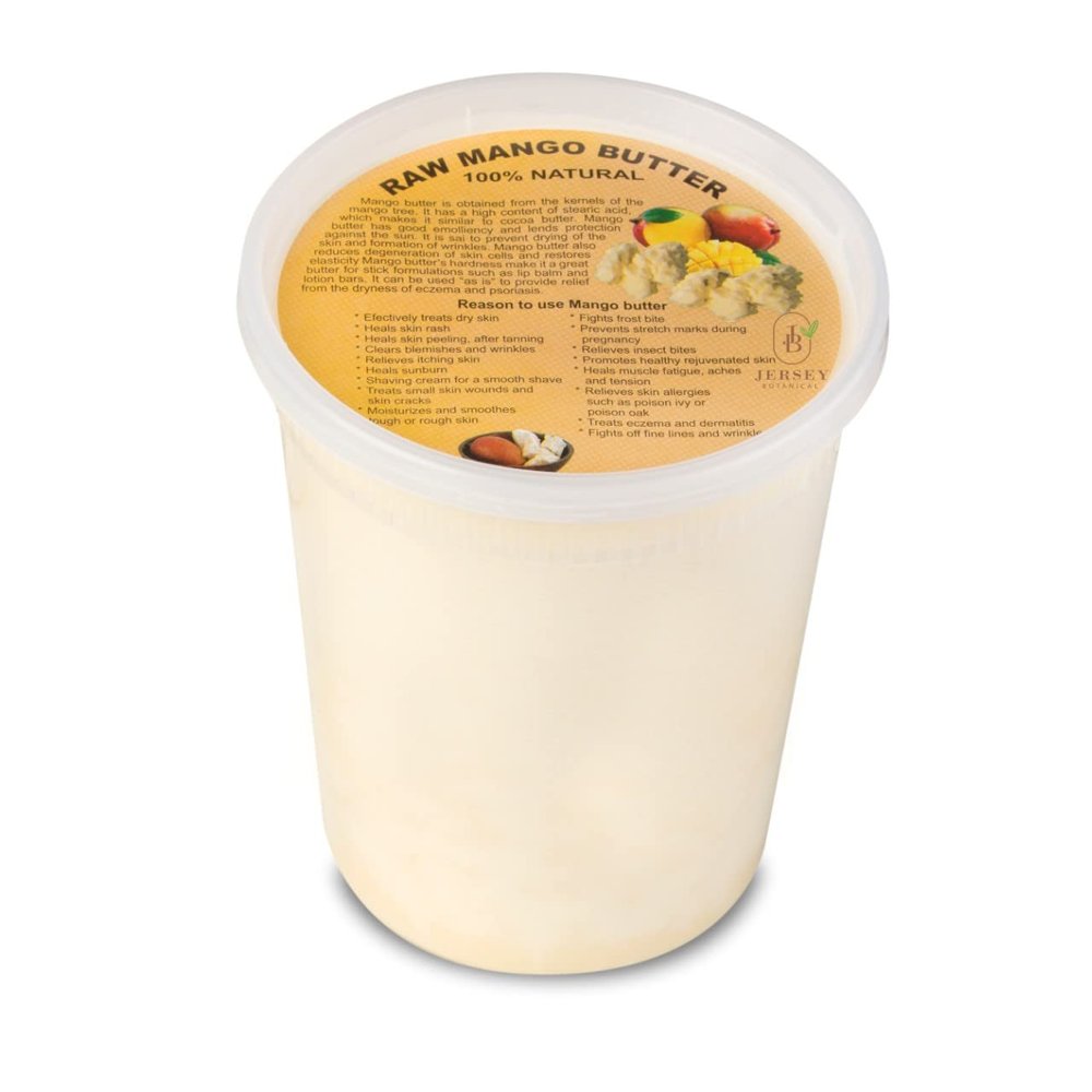 Jersey Botanical Raw Mango Butter 100% Natural, Extracted fromMango Seed, Non-Greasy base for any Beauty Cometic Products. Ideal for Hair, Skin, and Body. Imported from India. (32 oz.)