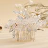 Teyglen Floral Flower Wedding Hair Comb Bridal Gold Leaf Crystal Pearl Hair Pieces Side Comb for Bride Dainty Rhinestone Headpieces Hair Accessories for Women Girls view 1