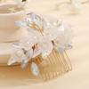 Teyglen Floral Flower Wedding Hair Comb Bridal Gold Leaf Crystal Pearl Hair Pieces Side Comb for Bride Dainty Rhinestone Headpieces Hair Accessories for Women Girls view 2