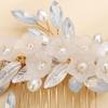 Teyglen Floral Flower Wedding Hair Comb Bridal Gold Leaf Crystal Pearl Hair Pieces Side Comb for Bride Dainty Rhinestone Headpieces Hair Accessories for Women Girls view 3