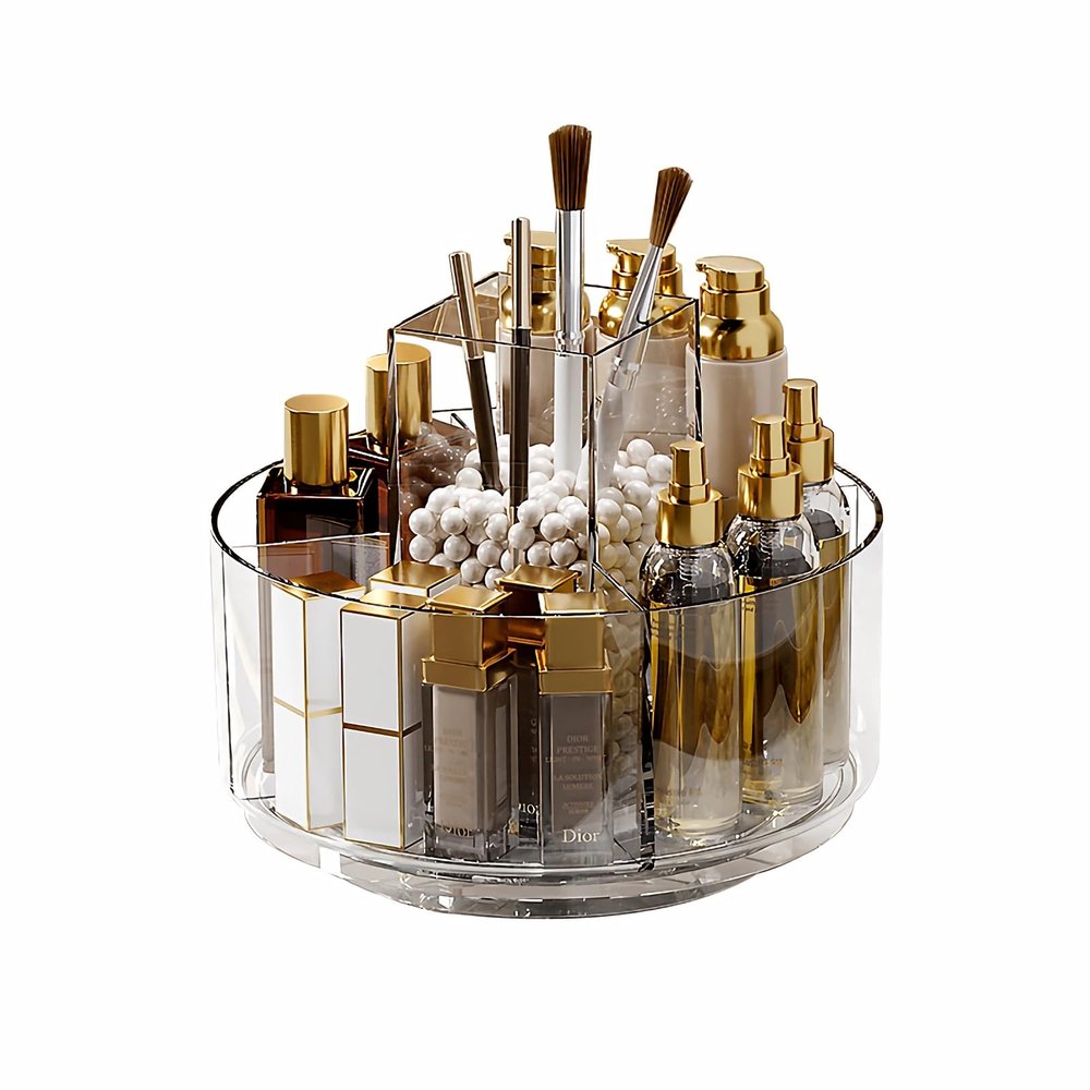 Taiuloo 360 Rotating Makeup Organizer, Lazy Susan Cosmetics Storage Turntable, Round Spinning Brush & Pen Holder, Clear Acrylic Organizer Tray for Vanity, Bathroom, Office Desk