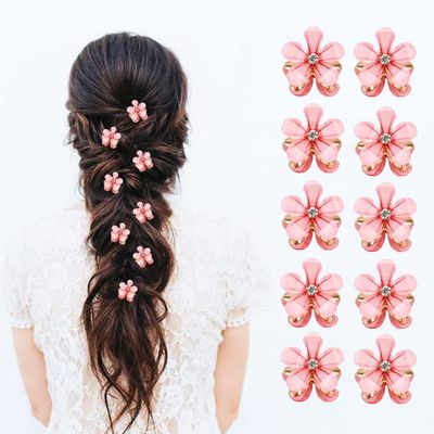 10 Pcs Mini Cute Flower-Shaped Hair Clips for Girls, Multicolor Crystal Hair Barrettes for Long Braid Hairstyles, Flower Hairpin for Women Hair Accessories (10 Pcs- Pink)