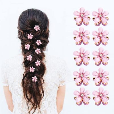 10 Pcs Mini Cute Flower-Shaped Hair Clips for Girls, Multicolor Crystal Hair Barrettes for Long Braid Hairstyles, Flower Hairpin for Women Hair Accessories (10 Pcs- Purple)